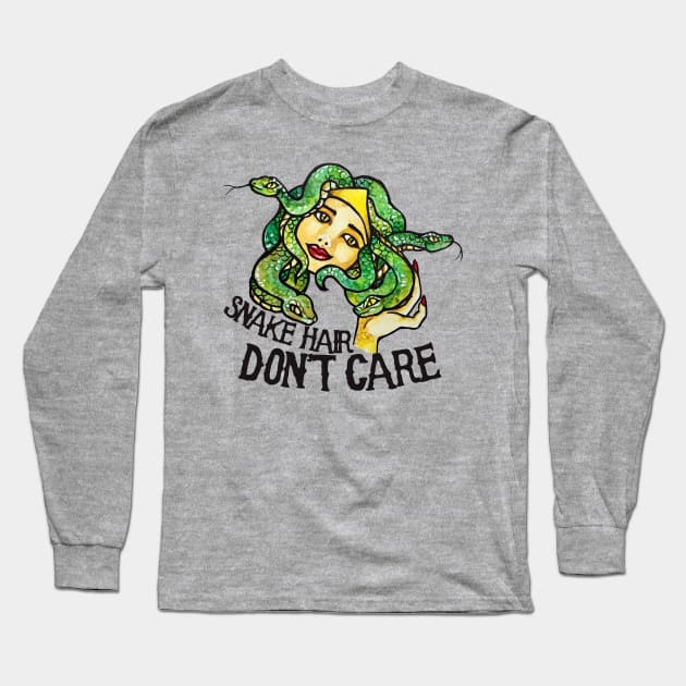 Snake Hair Don't Care Medusa Long Sleeve T-Shirt by bubbsnugg